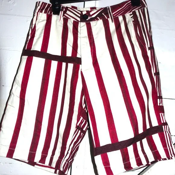Editions M.R. Paris Burgundy Off White Bermuda Shorts Sz 28